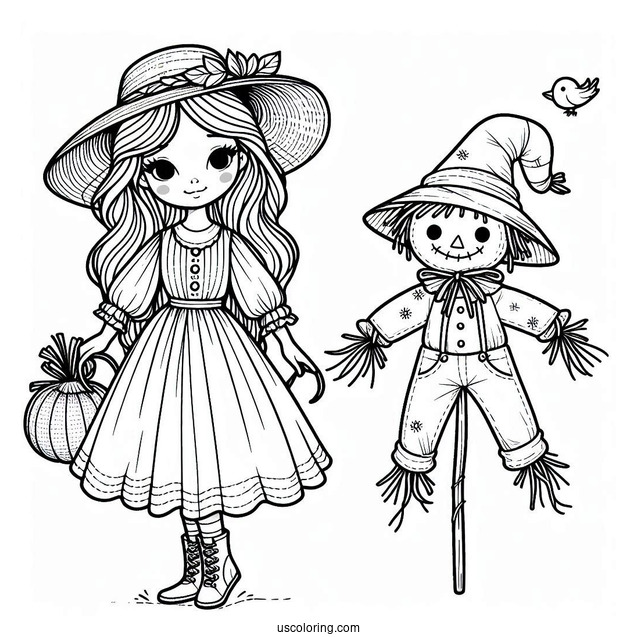 Stitch Clinging To A Scarecrow Coloring Page For Kids