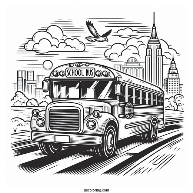 School Bus Driving On Road