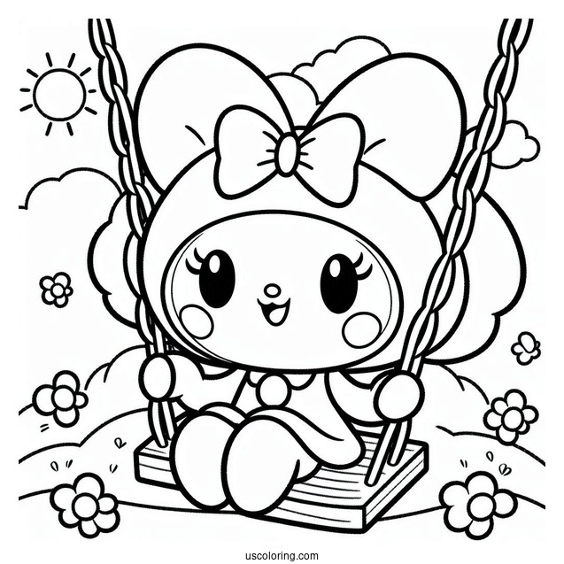 My Melody Coloring Page On Swing For Preschoolers