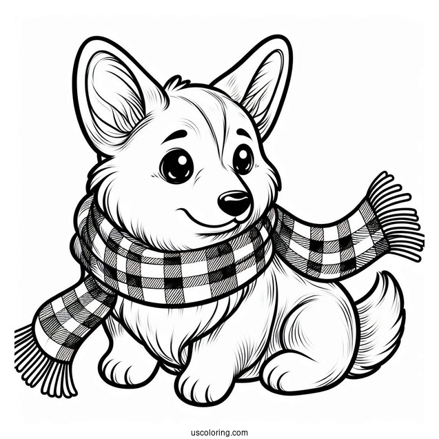 Simple Corgi Coloring Page With Checkered Scarf
