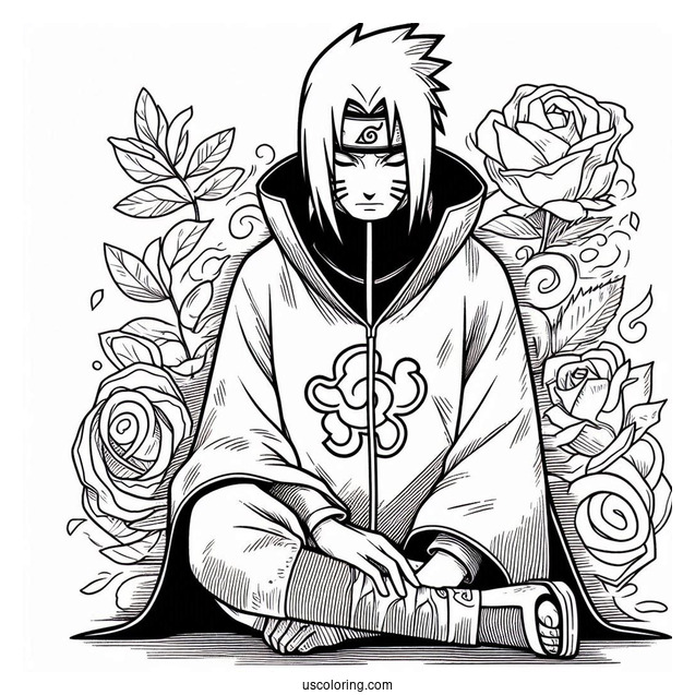 Naruto Coloring Page of Uchiha Itachi In Akatsuki Robe