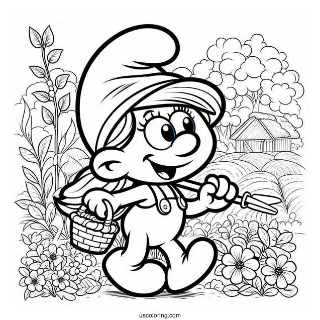 Cute Farmer Smurf Coloring Page