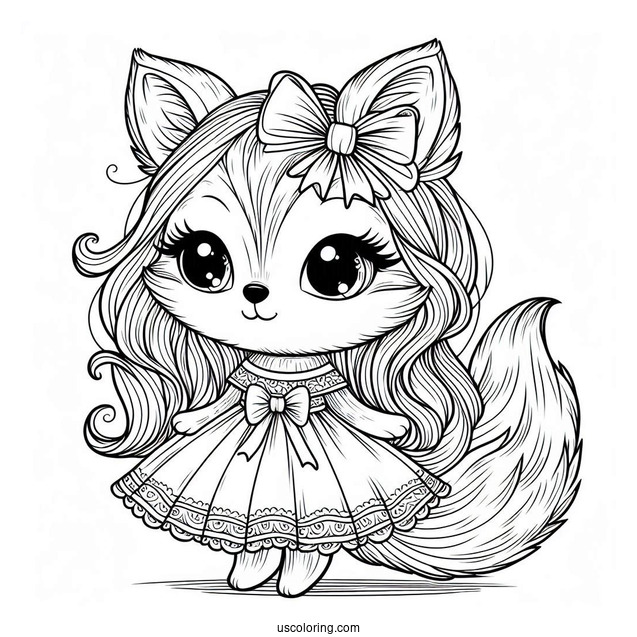 Little Girl Fox With A Bow And A Dress