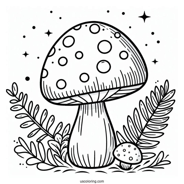 Easy Mushroom Coloring Page With Polka Dots For Kids
