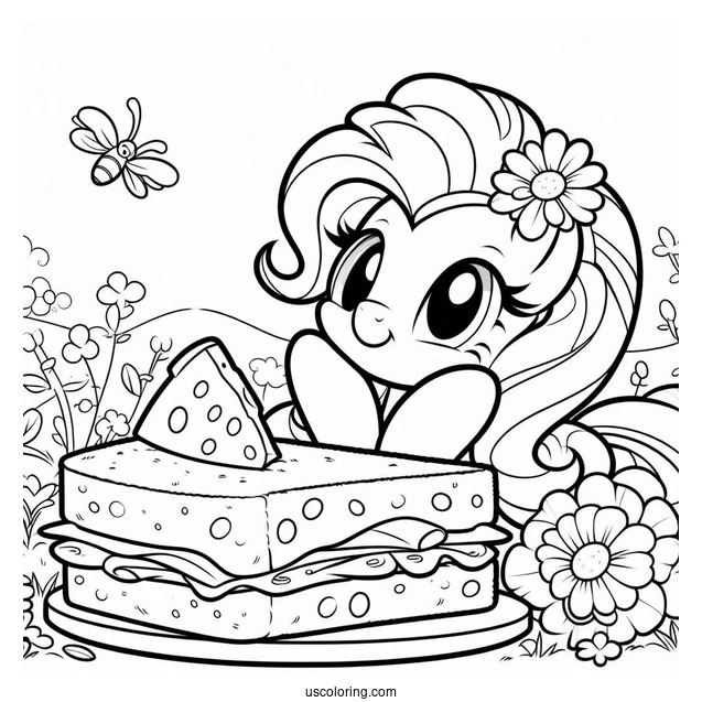 Cheese Sandwich With Pinkie Pie Coloring Page In Flower Field