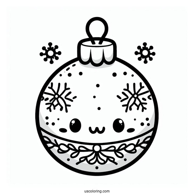 Cartoon Bauble With Snowflakes Christmas Ornaments Coloring Page For Preschoolers