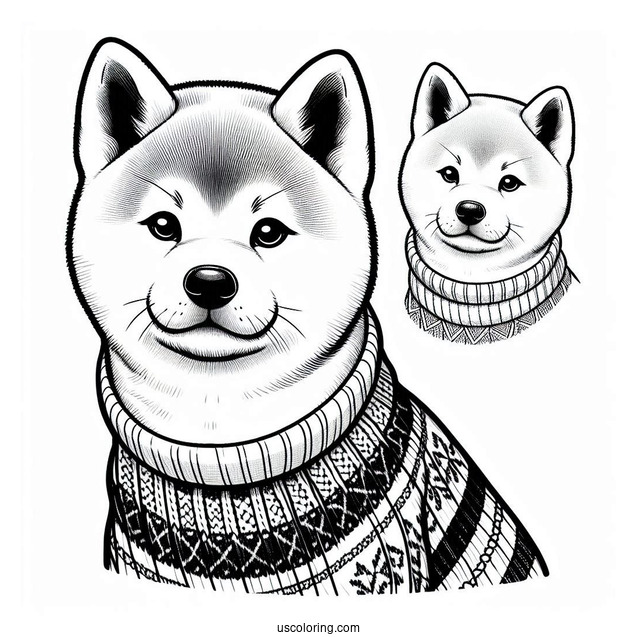 Akita Dog Wearing Sweater For Kids Coloring In