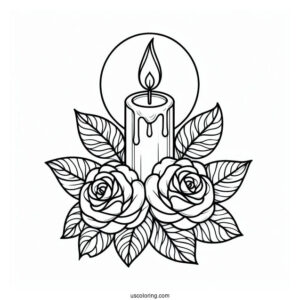 Candle With Two Roses Stained Glass Coloring Page