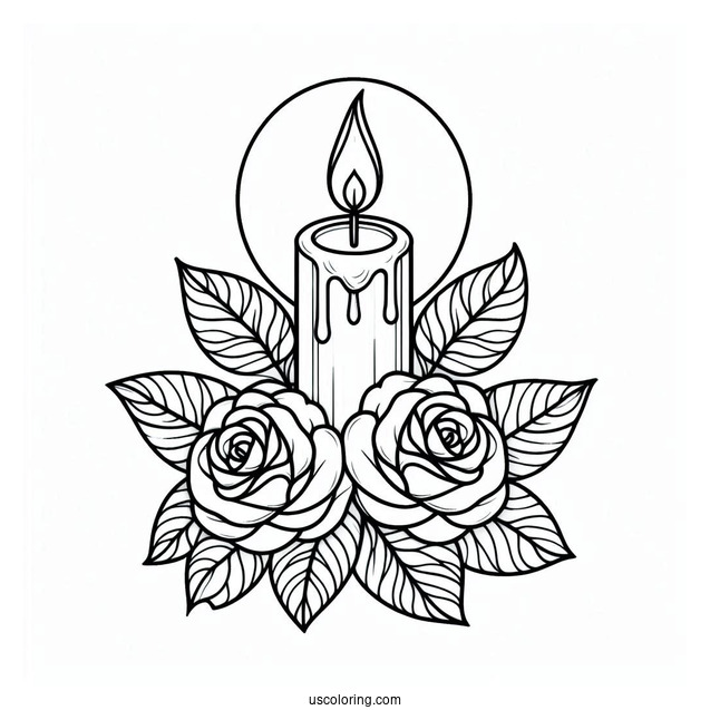 Candle With Two Roses Stained Glass Coloring Page
