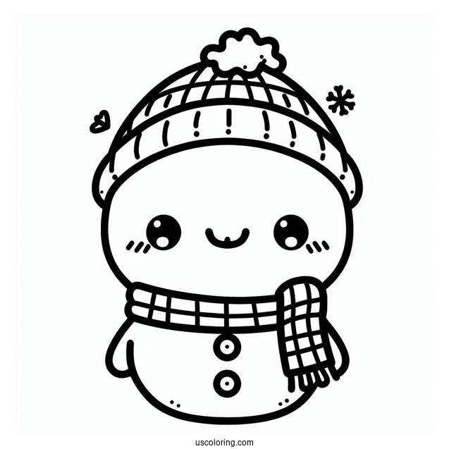 Kawaii Themed Cute Snowman To Color
