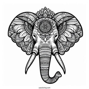 Detailed Mandala Elephant To Color With Tusks