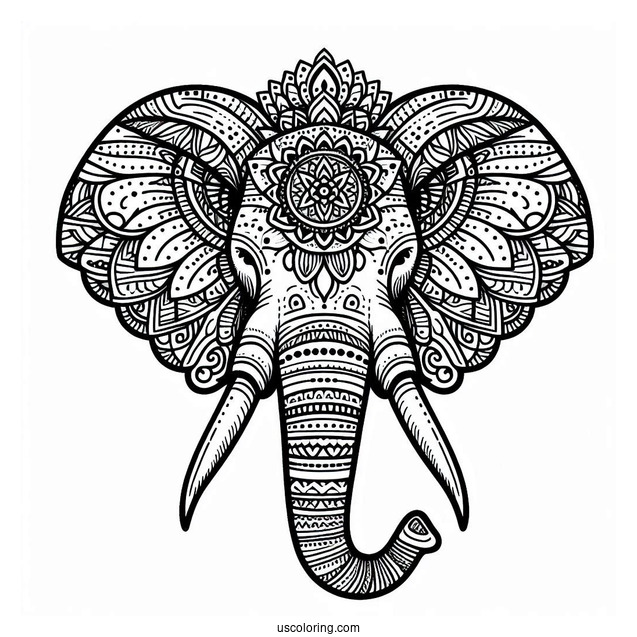 Detailed Mandala Elephant To Color With Tusks