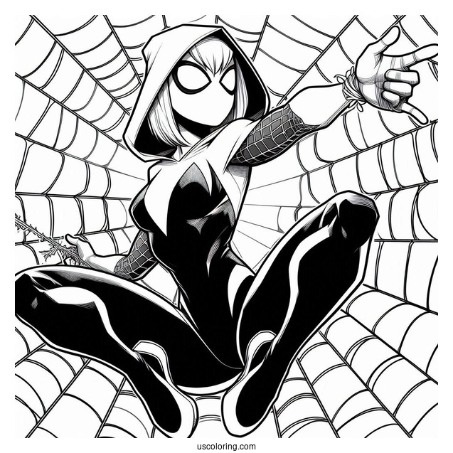 Spider-Gwen Coloring Page Shooting Web