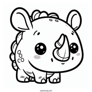Kawaii Themed Rhino Coloring Sheet
