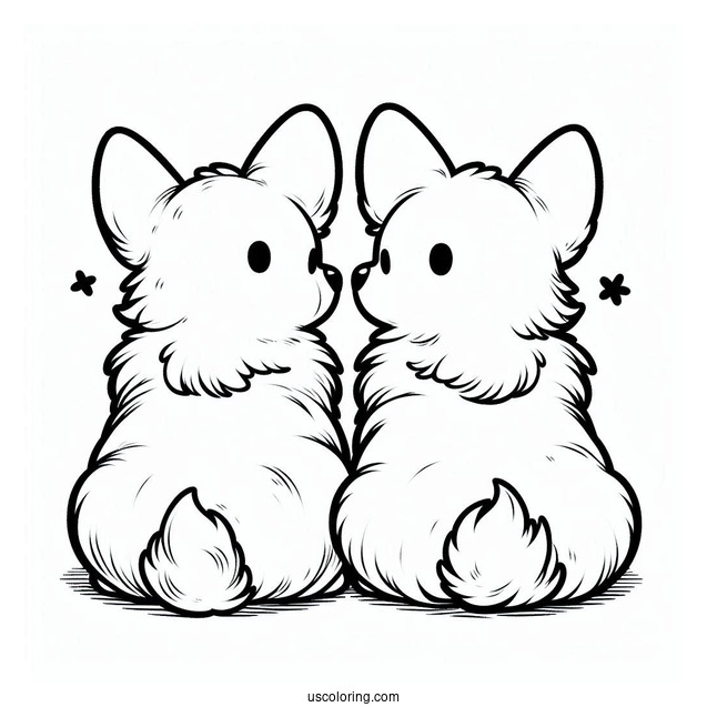 Back View Of Two Corgi Coloring Page Splooting
