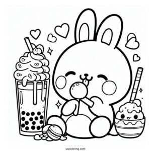 Pochacco Coloring Page Eating Sweets With Choppy On Top Of Boba Tea