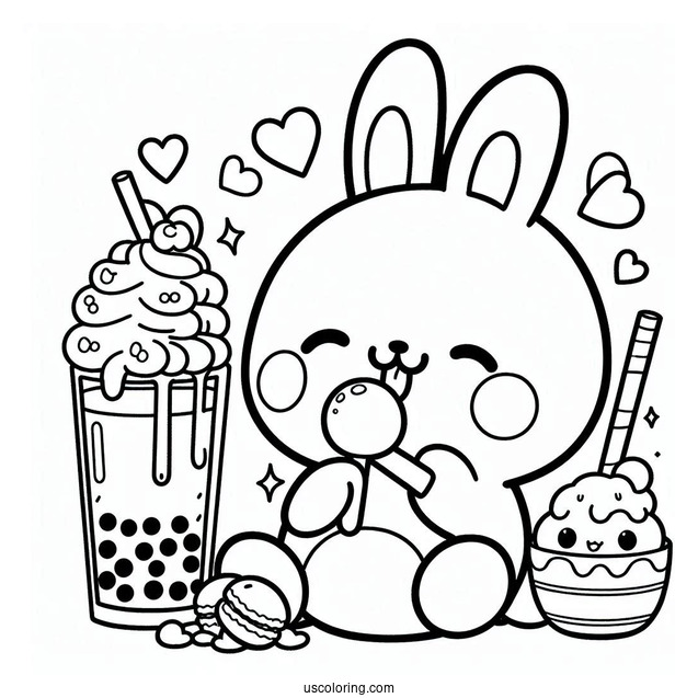 Pochacco Coloring Page Eating Sweets With Choppy On Top Of Boba Tea