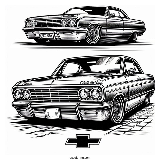 Lowrider Coloring Page Chevrolet Impala Front View In The Streets