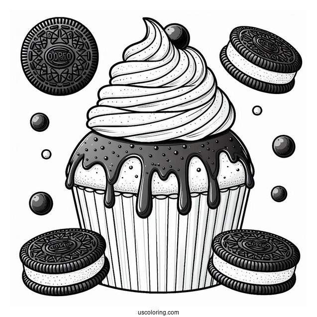 Cupcake With Melting Chocolate And Oreo To Color