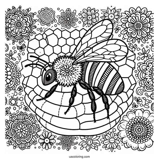Bumblebee On Hive Pattern Coloring Page