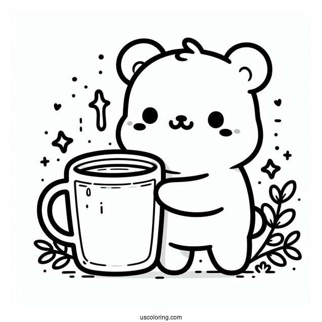 Kawaii Bear Holding A Cup O Milk Coloring Page For Kids