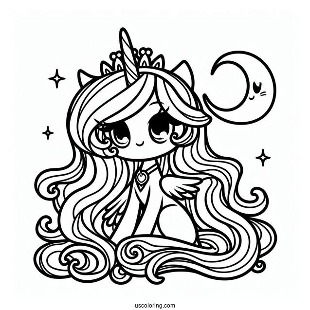 Kawaii Princess Luna Coloring Page For Kids