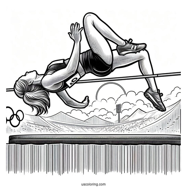 High Jump Olympics Coloring Page Of Competition With Woman Crossing Over Horizontal Bar