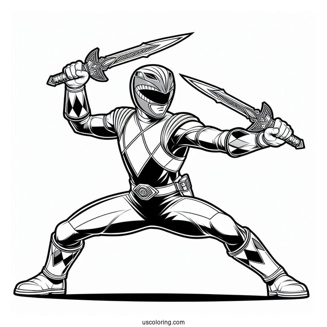 Power Ranger Fighting With Daggers Coloring In