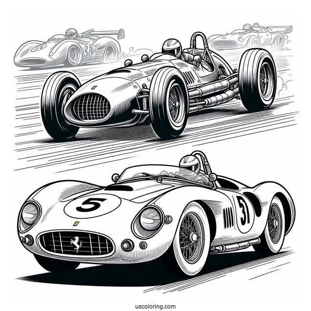 Vintage Ferrari Race Car Coloring In