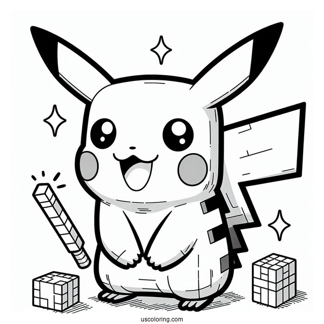 Minecraft Pikachu Coloring Sheet
