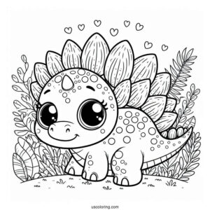 Adorable Stegosaurus Coloring Page With Large Eyes For Preschoolers