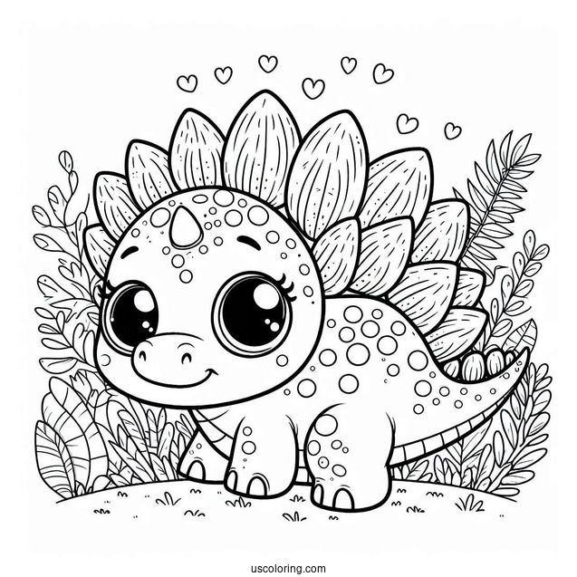 Adorable Stegosaurus Coloring Page With Large Eyes For Preschoolers