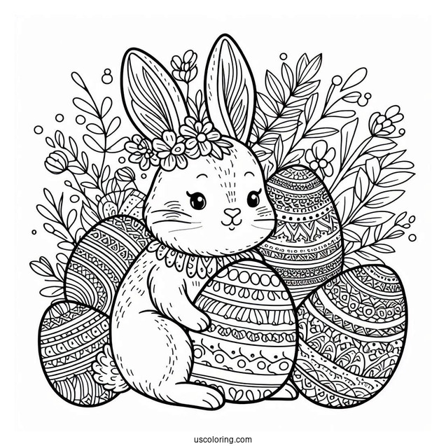 Detailed Easter Bunny Coloring Page And Eggs Mandala