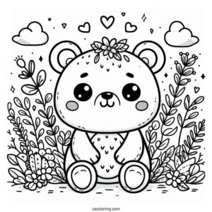 Kawaii Bear Coloring Page For Preschoolers