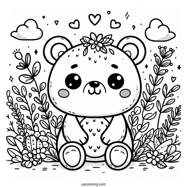 Kawaii Bear Coloring Page For Preschoolers