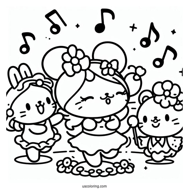 Sanrio Coloring Pages Of Friends Dancing