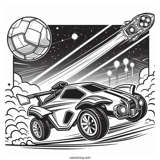 Rocket League Coloring Page Ball Flying Towards A Battle Car