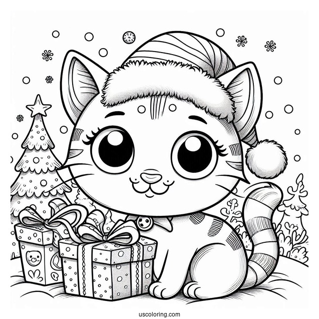 Christmas Themed Pete The Cat Coloring Page