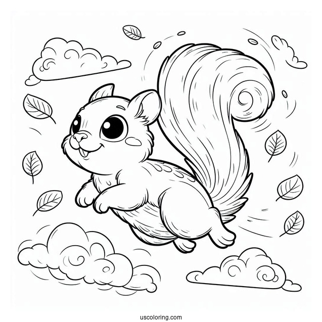 Simple Squirrel Coloring Page Gliding In the Air