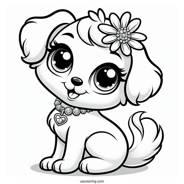 Palace Pets Coloring Page Of Cute Daisy With Diamond Collar