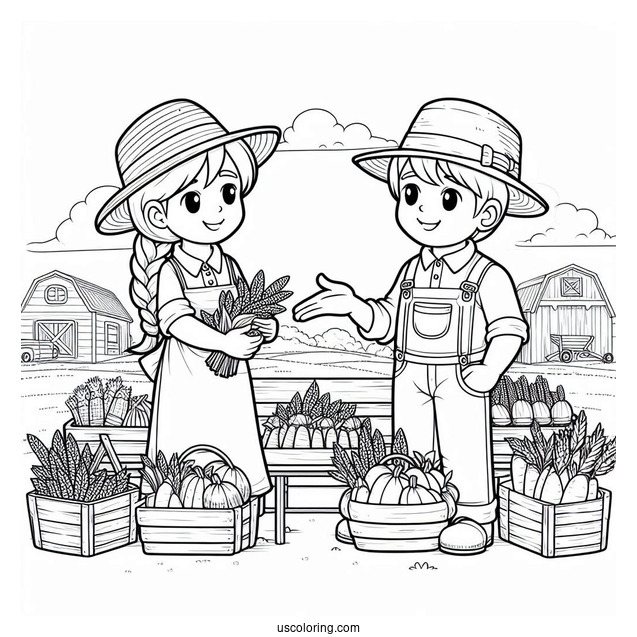 Two Farmers Presenting Harvest For Sale