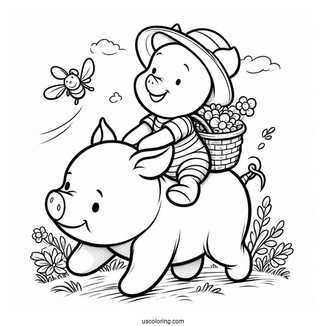 Piglet Coloring Page Riding On Winnie The Pooh's Back