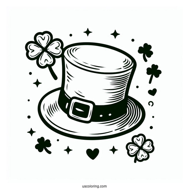 St. Patrick's Day Coloring Page Of Easy Leprechaun Hat With Shamrock For Kids