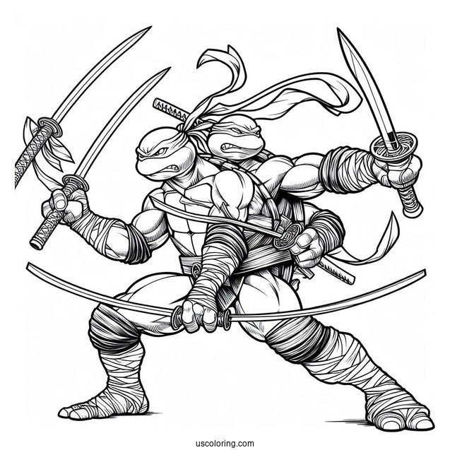 Ninja Turtles Coloring Page Of Adult Raphael Fighting With Twin Sai