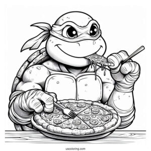 Ninja Turtles Coloring Page Of Michelangelo Eating Pizza