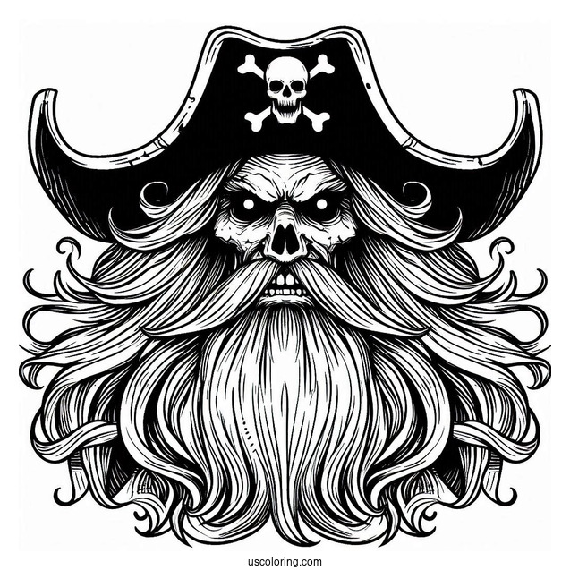 Scary Pirate Coloring Page With Large Hat And Long Beard