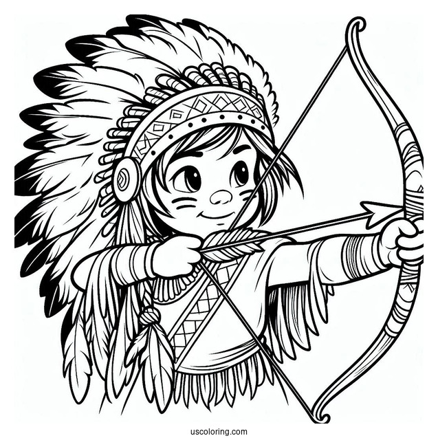 Native American Coloring Page Boy With Bow And Arrow For Kids