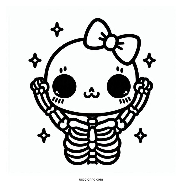 Kawaii Skeleton Coloring Page With Bow