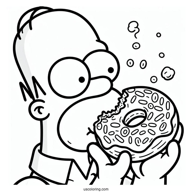 Homer Simpson Eating a Donut To Color