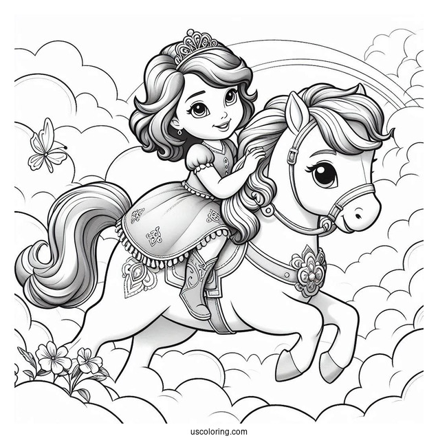 Sofia The First Coloring Page Riding Skye In The Clouds